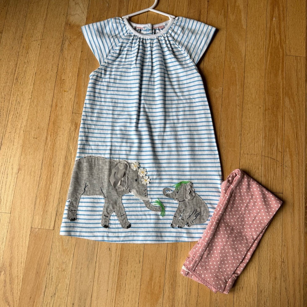 Striped Blue and Pink Elephant Kids Dress and Leggings Set, NWOT